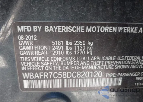 2013 BMW 535I z USA, uszkodzony, nr VIN WBAFR7C58DC820120